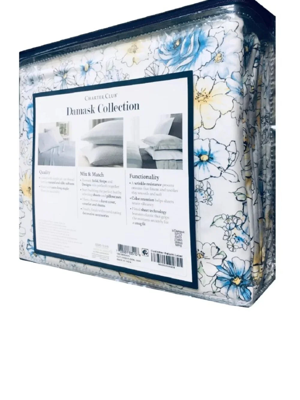 new Outlined Floral Cornflower Charter Club Solid 550 TC Cotton QUEEN Sheet Set